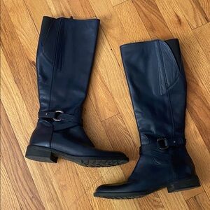 Arnold Churgin Navy Blue Tall Leather Boots Size 37.5 ( US 7) Made in Italy EUC